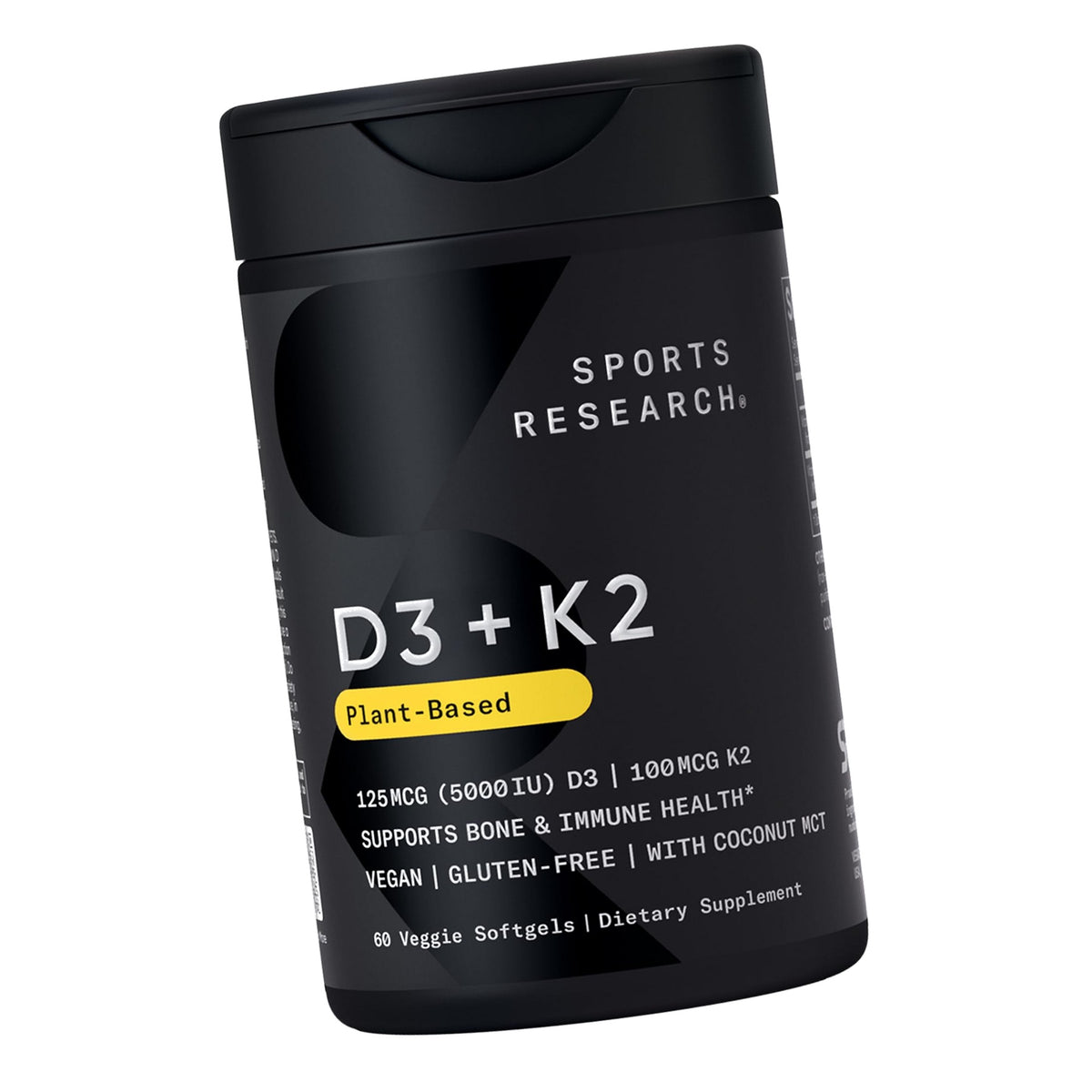 Sports Research® Vegan Vitamin D3 + K2 w/Coconut Oil, 60 Count Plantgels™
