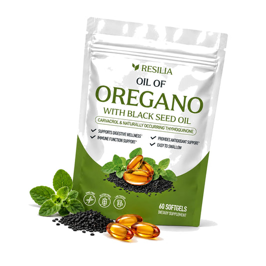 Resilia Softgels with Black Seed Oil – Premium Grade Oregano Oil Capsules for Immune & Digestive Support – Gluten-Free Softgels – Natural Herbal Wellness Supplement (60 Count)