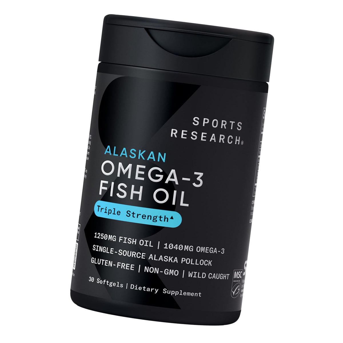 Sports Research® Omega-3 Fish Oil 1250mg from Wild Alaska Pollock, 30 Count