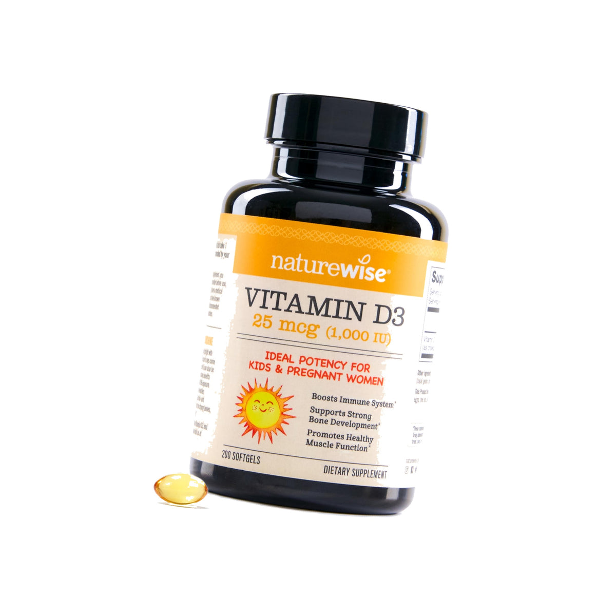 NatureWise Vitamin D3 1000IU Supplement, Immune Support, 200 Mini Softgels