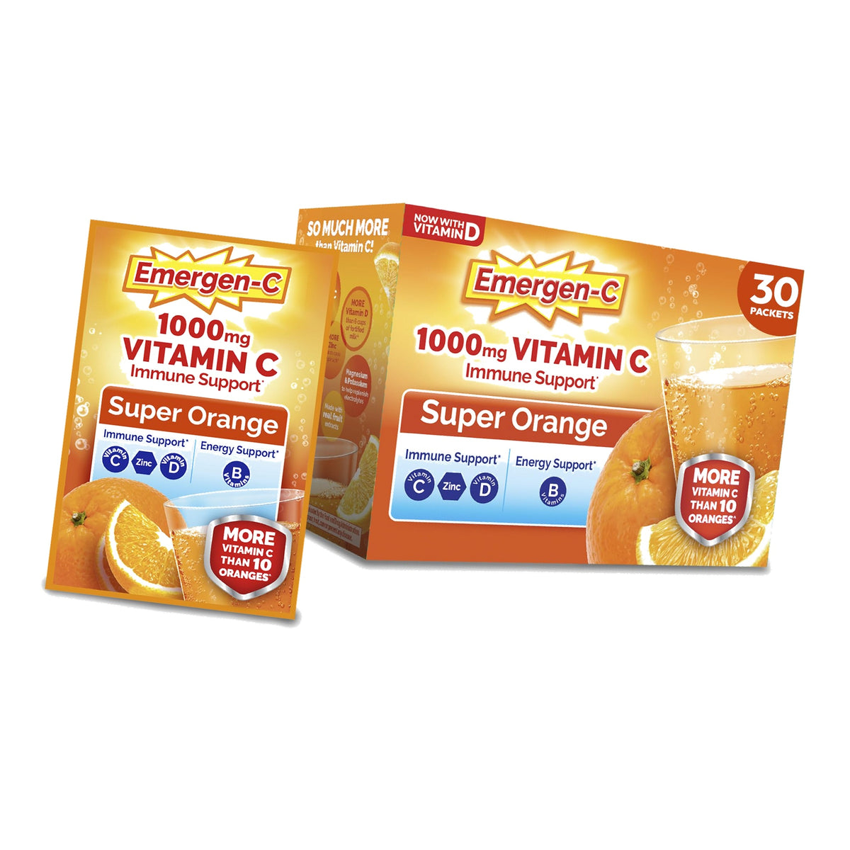 Emergen-C Vitamin C 1000mg Immune Support Powder, Orange, 30 Packets