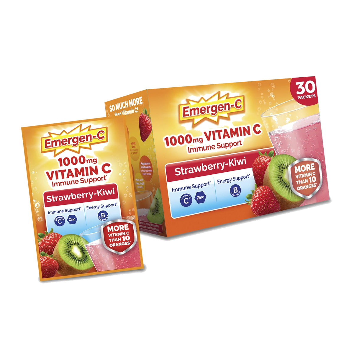 Emergen-C Vitamin C 1000mg Immune Support, Strawberry Kiwi, 30 Packets