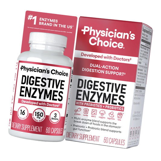 Physician's CHOICE Digestive Enzymes for Bloating & Digestion - Fast-Acting 16 Enzyme Formula with Organic Prebiotics & Probiotics for Gut & Digestive Health - Meal Time Discomfort Relief - 60 CT