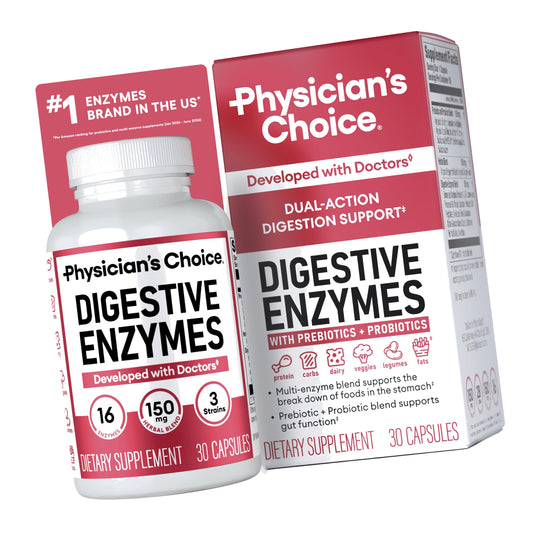 Physician's CHOICE Digestive Enzymes for Bloating & Digestion - Fast-Acting 16 Enzyme Formula with Organic Prebiotics & Probiotics for Gut & Digestive Health - Meal Time Discomfort Relief - 30 CT