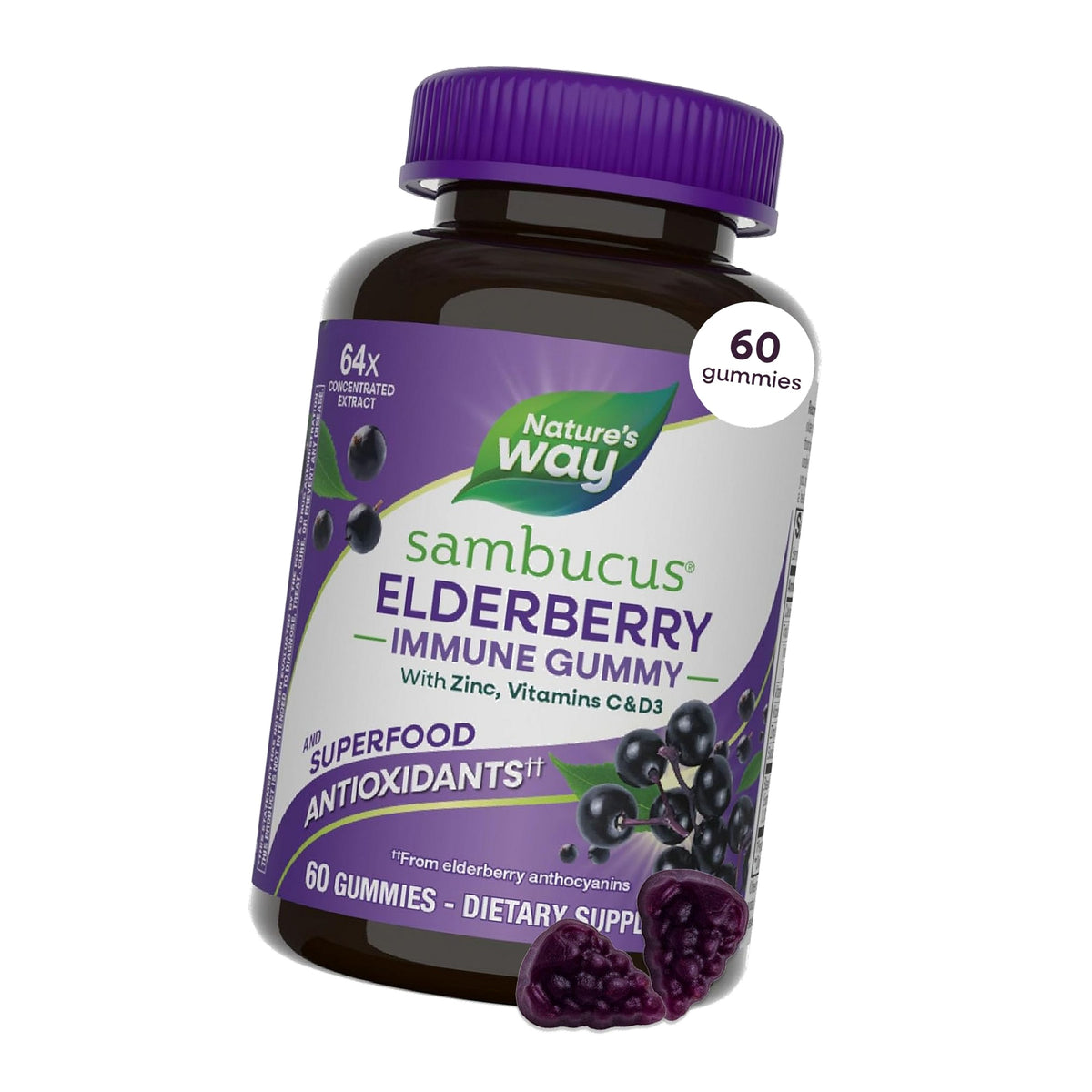 Nature's Way Sambucus Elderberry Gummies for Immune Support* Ages 4+, 60 ct
