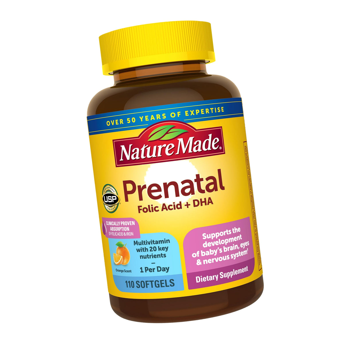 Nature Made Prenatal Vitamins for Women with Folic Acid + DHA, 110 Softgels