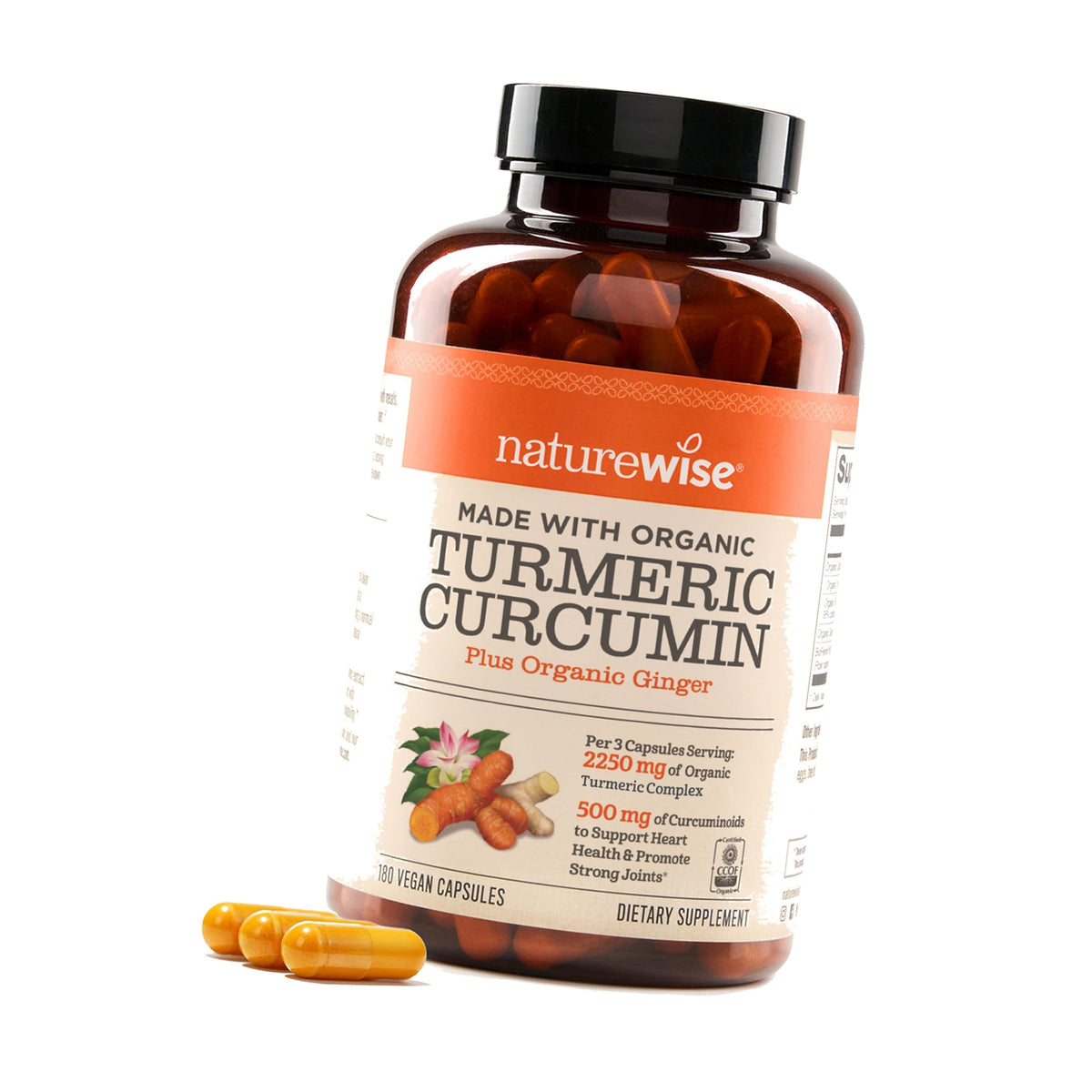 NatureWise Turmeric Curcumin 2250mg Supplement with BioPerine, 180 Capsules