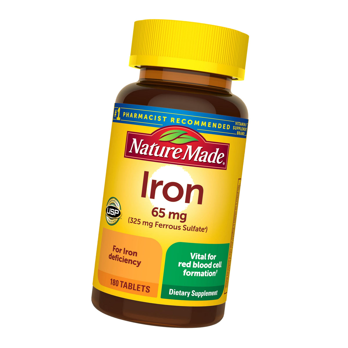 Nature Made Iron 65 mg (325 mg Ferrous Sulfate) Tablets, 180 Tablets