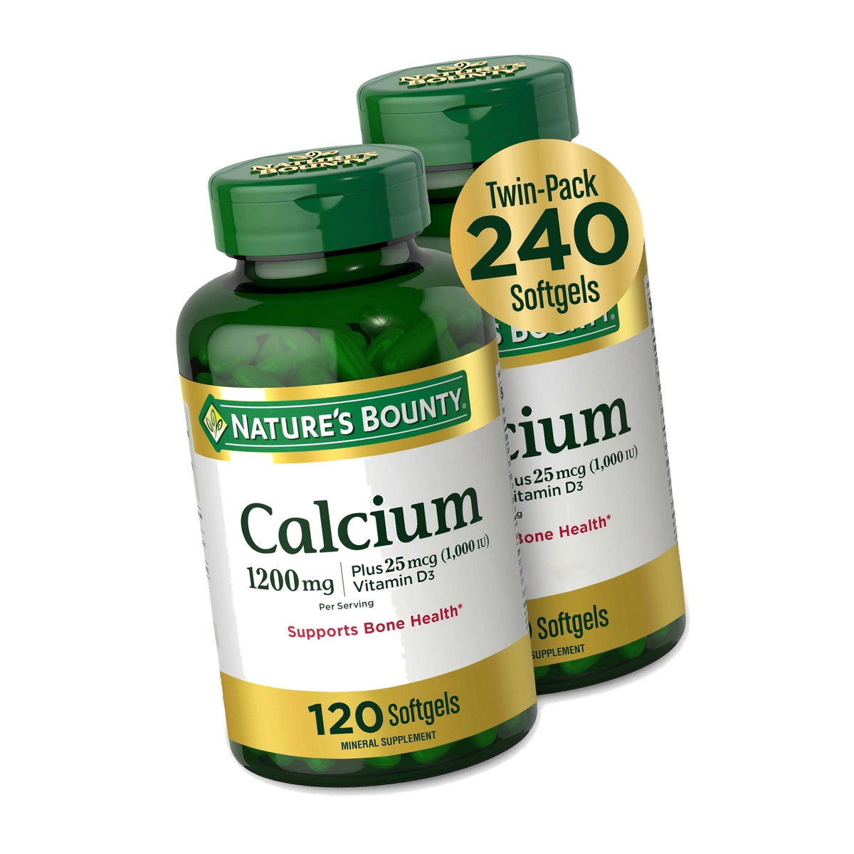 Nature's Bounty Calcium 1200 mg with 1000 IU Vitamin D3, 2 Per Day, 120 Ct