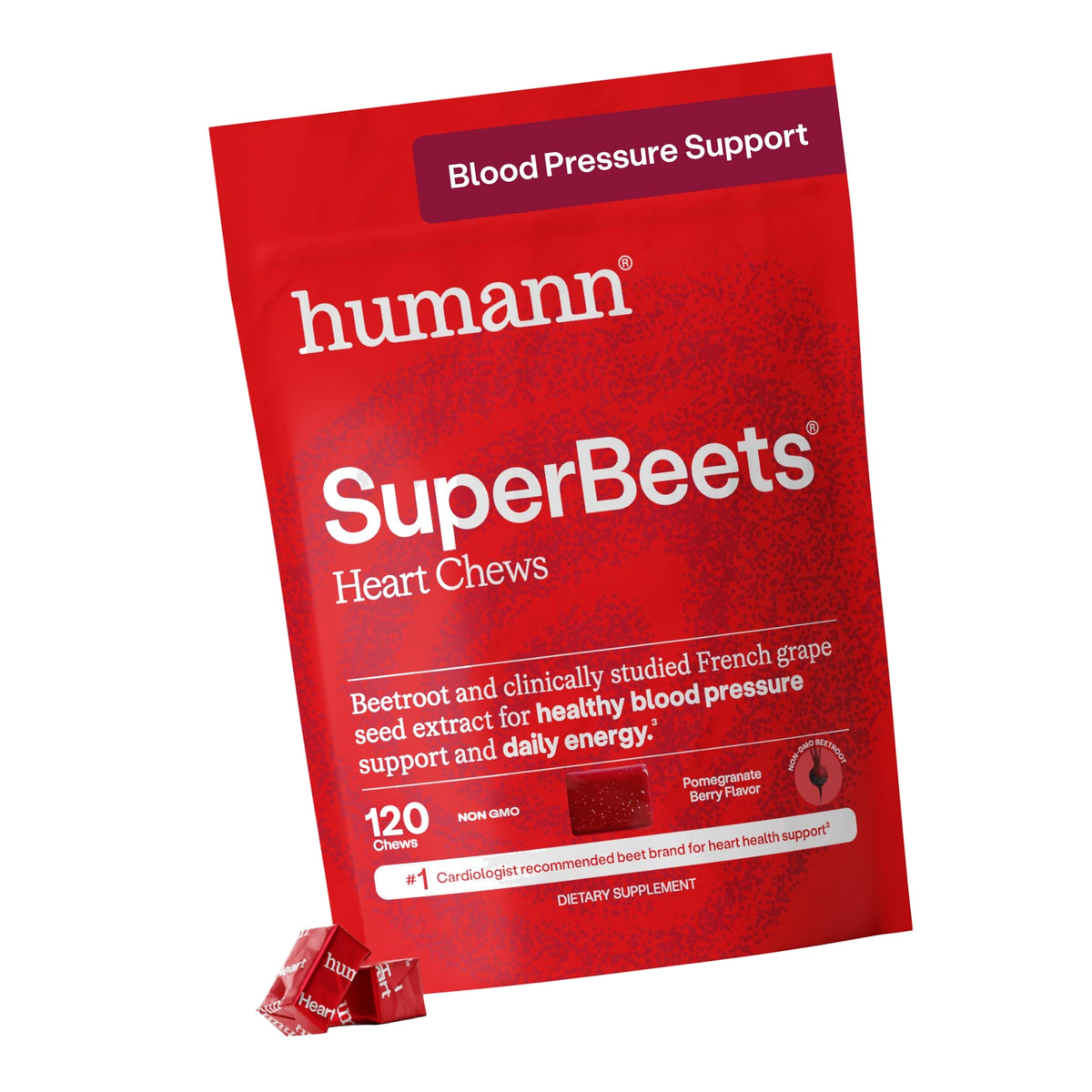Humann SuperBeets Heart Chews, Pomegranate Berry Flavor, 120 Ct