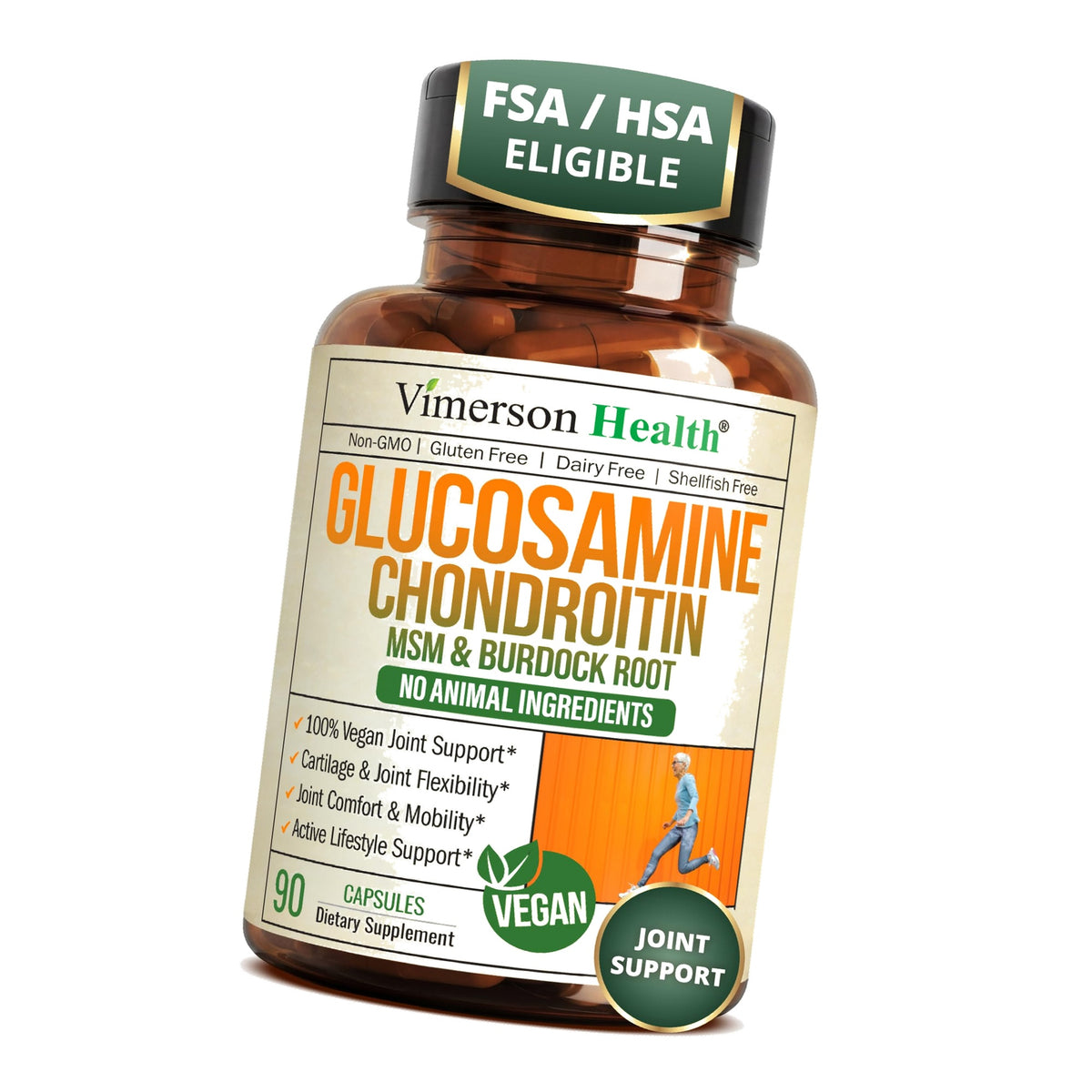 Vegan Glucosamine Chondroitin MSM Joint Supplements for Women & Men 90 Caps