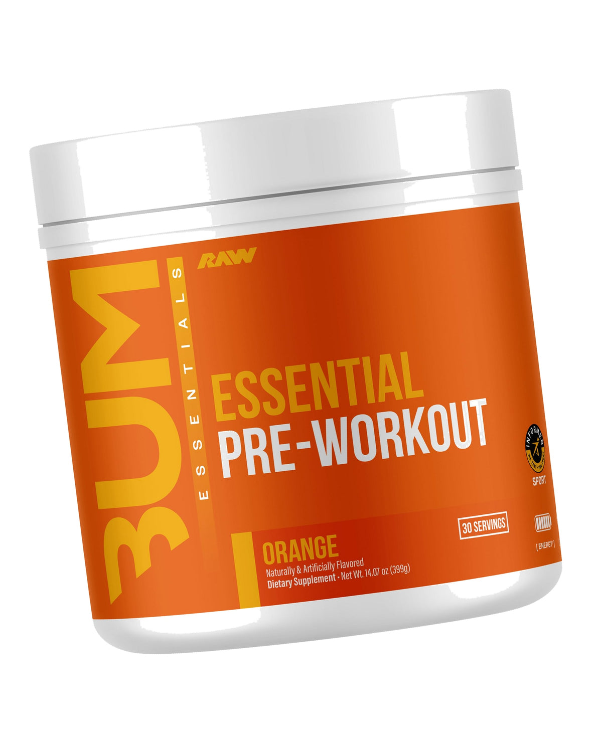 RAW Essential Pre-Workout Powder (Orange) - Chris Bumstead Sports Nutrition Supplement for Men & Women - Preworkout Energy Powder with Caffeine, L-Citrulline, L-Tyrosine, & Beta Alanine Blend