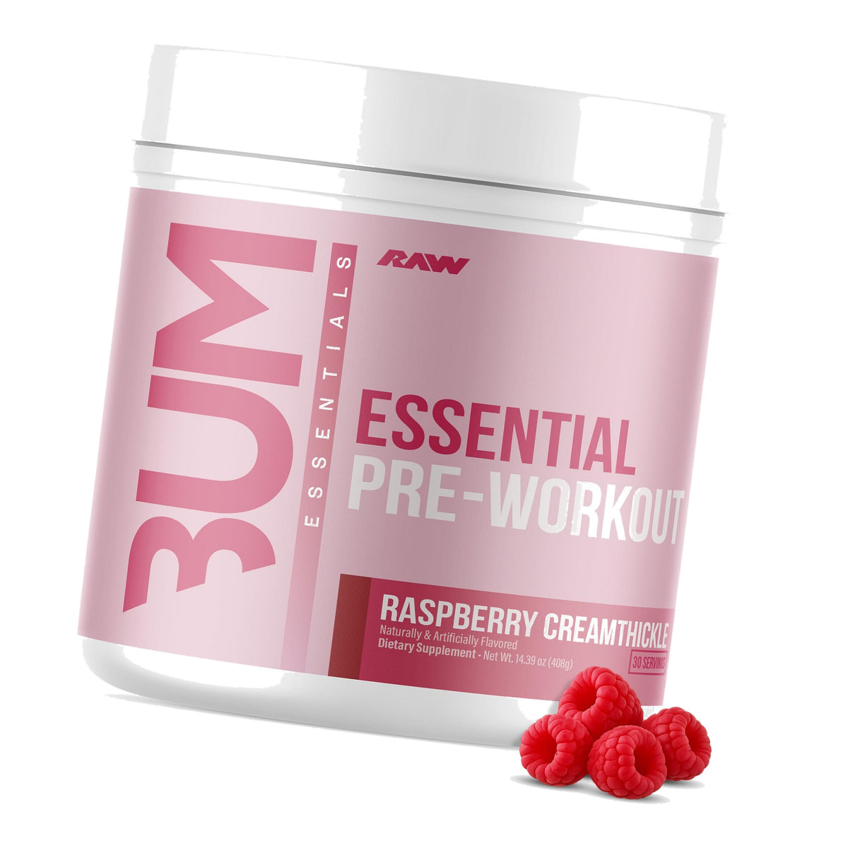 RAW Essential Pre-Workout Powder (Rasberry Creamthickle) - Chris Bumstead Sports Supplement for Men & Women - Preworkout Energy Powder with Caffeine, L-Citrulline, L-Tyrosine, & Beta Alanine Blend