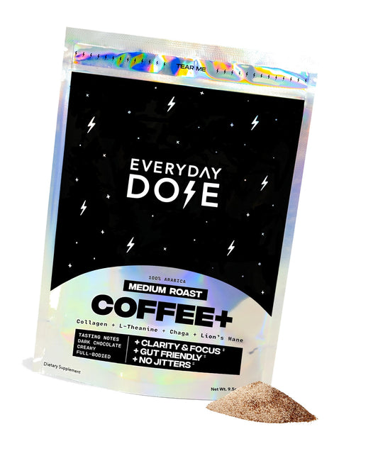 Everyday Dose Bold Medium Roast Mushroom Coffee 90mg Caffeine per serving with Grass-Fed Collagen, Chaga, Lions Mane & L-Theanine for Better Focus, Energy, Digestion, Skin, and Immunity 30 Servings