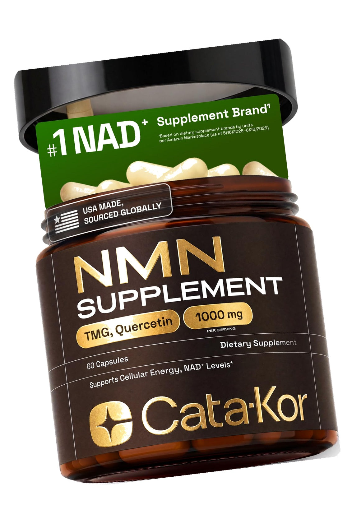 Cata-Kor NMN Supplement – 4-in-1 NAD Supplement with Quercetin | TMG | Resveratrol – NMNH Alternative – Supports Cellular Energy & NAD+ Level – 60 Capsules – Third-Party Tested (1 Pack)