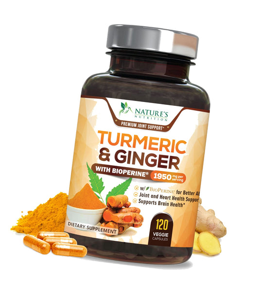 Turmeric Curcumin Supplement - 95% Curcuminoids with Organic Turmeric & Ginger, BioPerine Black Pepper Extract for Best Absorption, Natural Vegan Joint Support, Non-GMO, Bottled in USA - 120 Capsules
