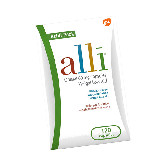 alli Weight Loss Diet Pills, Orlistat 60 mg Capsules, Non Prescription Weight Loss Aid, 120 Count Refill Pack (46925)