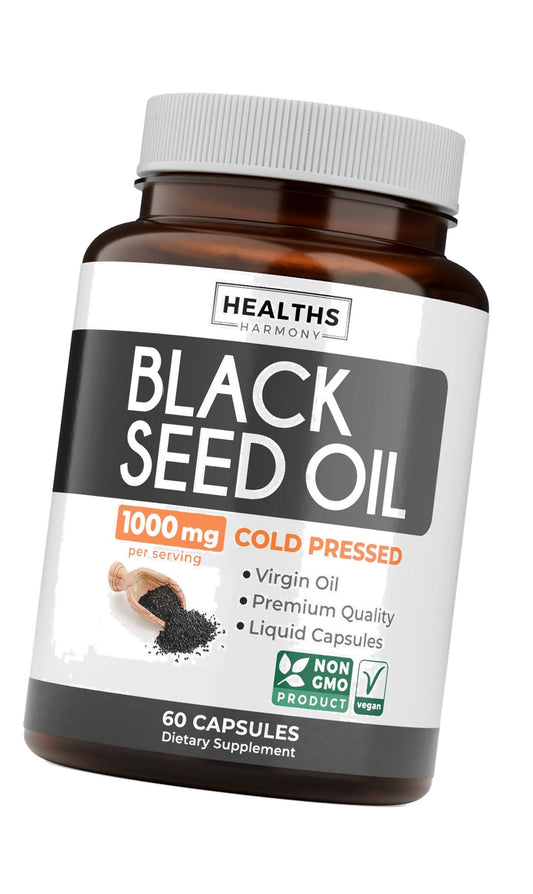 Black Seed Oil - 60 Softgel Capsules (Non-GMO & Vegan) Premium Cold-Pressed Nigella Sativa Producing Pure Black Cumin Seed Oil with Vitamin E - 500mg Each, 1000mg Per 2 Capsule Serving