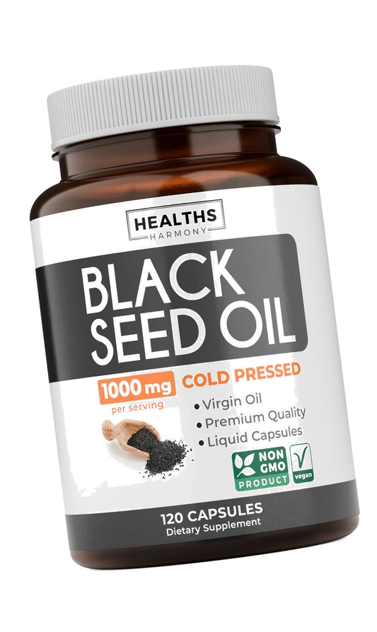 Black Seed Oil - 120 Softgel Capsules Skin Health (Non-GMO & Vegan) Cold-Pressed Nigella Sativa Producing Pure Black Cumin Seed Oil with Vitamin E - 500mg Each, 1000mg Per 2 Capsule Serving