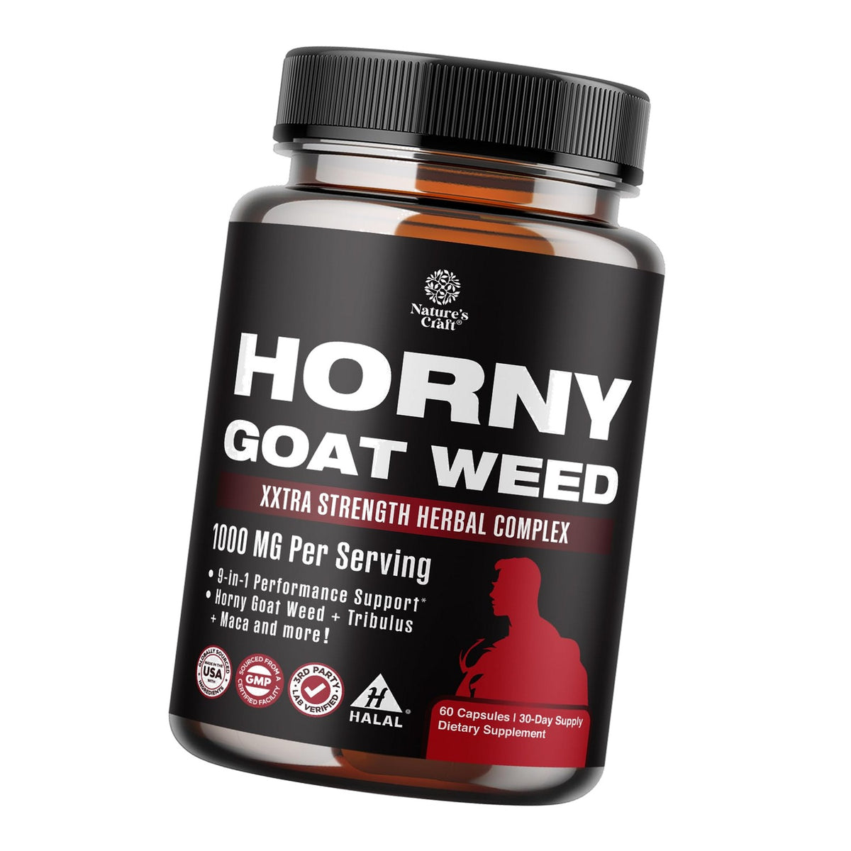 Horny Goat Weed for Men (9 in 1 Formula) - Male Enhancing Supplement - 60ct