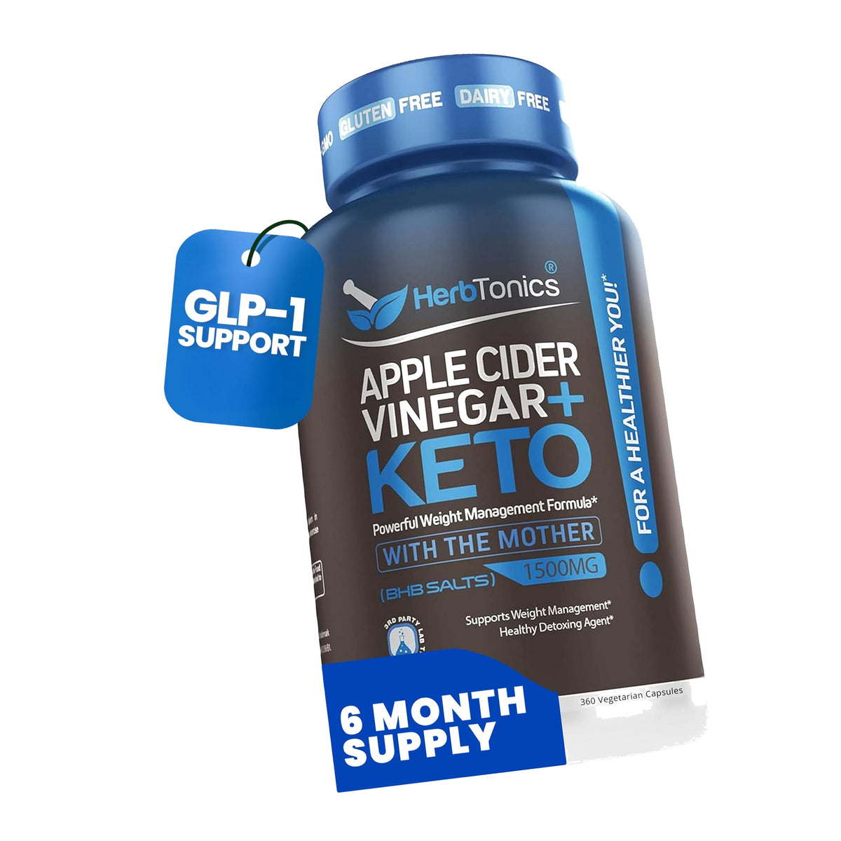 Herbtonics Apple Cider Vinegar + Keto BHB GLP-1 Support, 360 Capsules