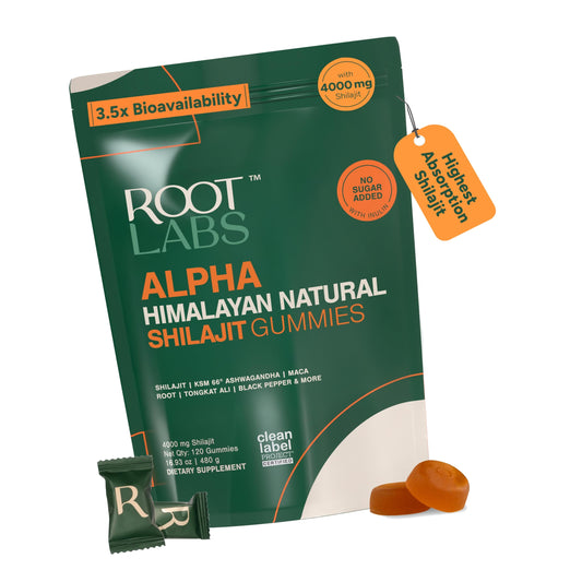 ROOT LABS 10-in-1 Alpha Shilajit Gummies | 4000 mg Pure Himalayan Shilajit with Tongkat Ali & Maca Root | for Men & Women | ShilAbsorb Bioavailability Tech | Sugar-Free, Vegan | 120 Gummies