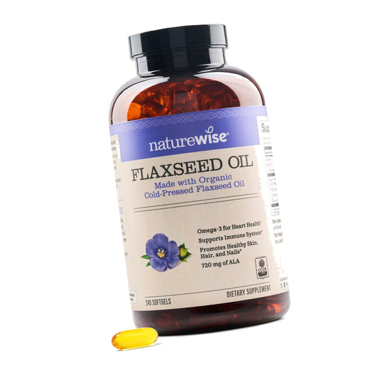 NatureWise Flaxseed Oil 1200 mg, Fish Free Omega 3 6 9 with 720mg ALA - CCOF Certified Organic Flaxseed Oil - Plant-Based Omega - Cold Pressed, Non-GMO - 240 Softgels[8-Month Supply]