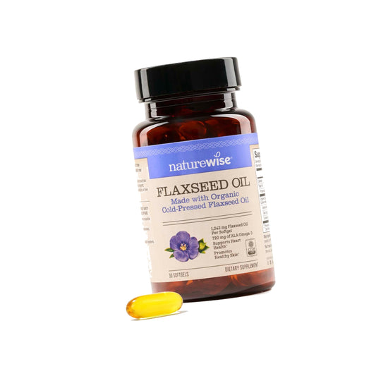 NatureWise Flaxseed Oil 1200 mg, Fish Free Omega 3 6 9 with 720mg ALA - CCOF Certified Organic Flaxseed Oil - Plant Based Omega - Cold Pressed, Non-GMO - 30 Softgels[1-Month Supply]