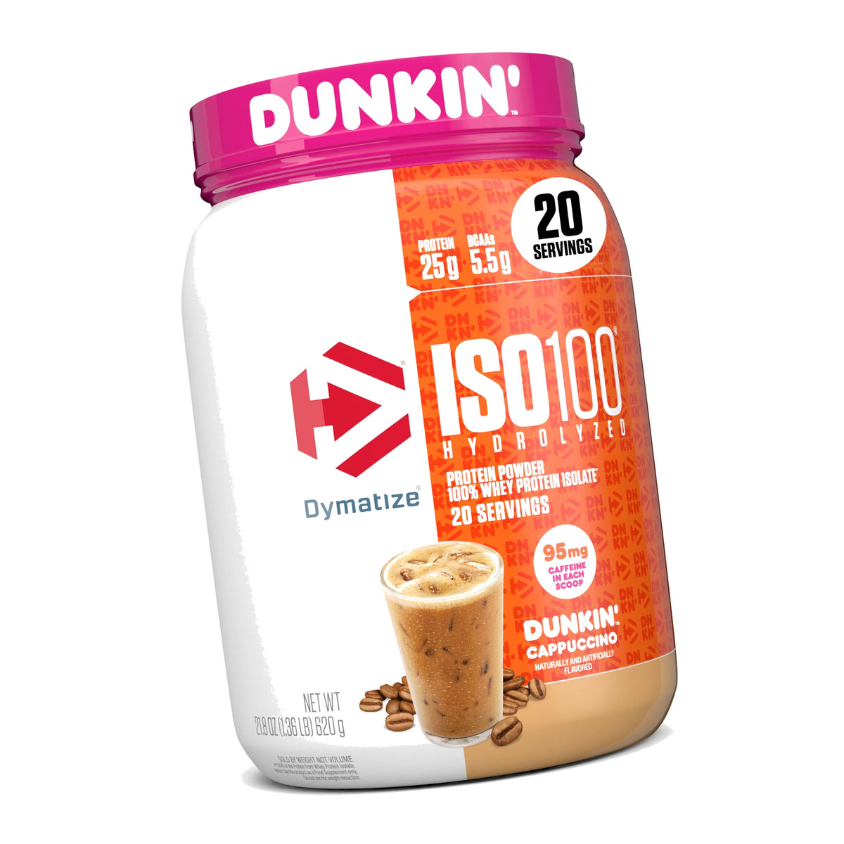 Dymatize ISO100 Protein Powder +Energy, 100% Whey Isolate, Cappuccino