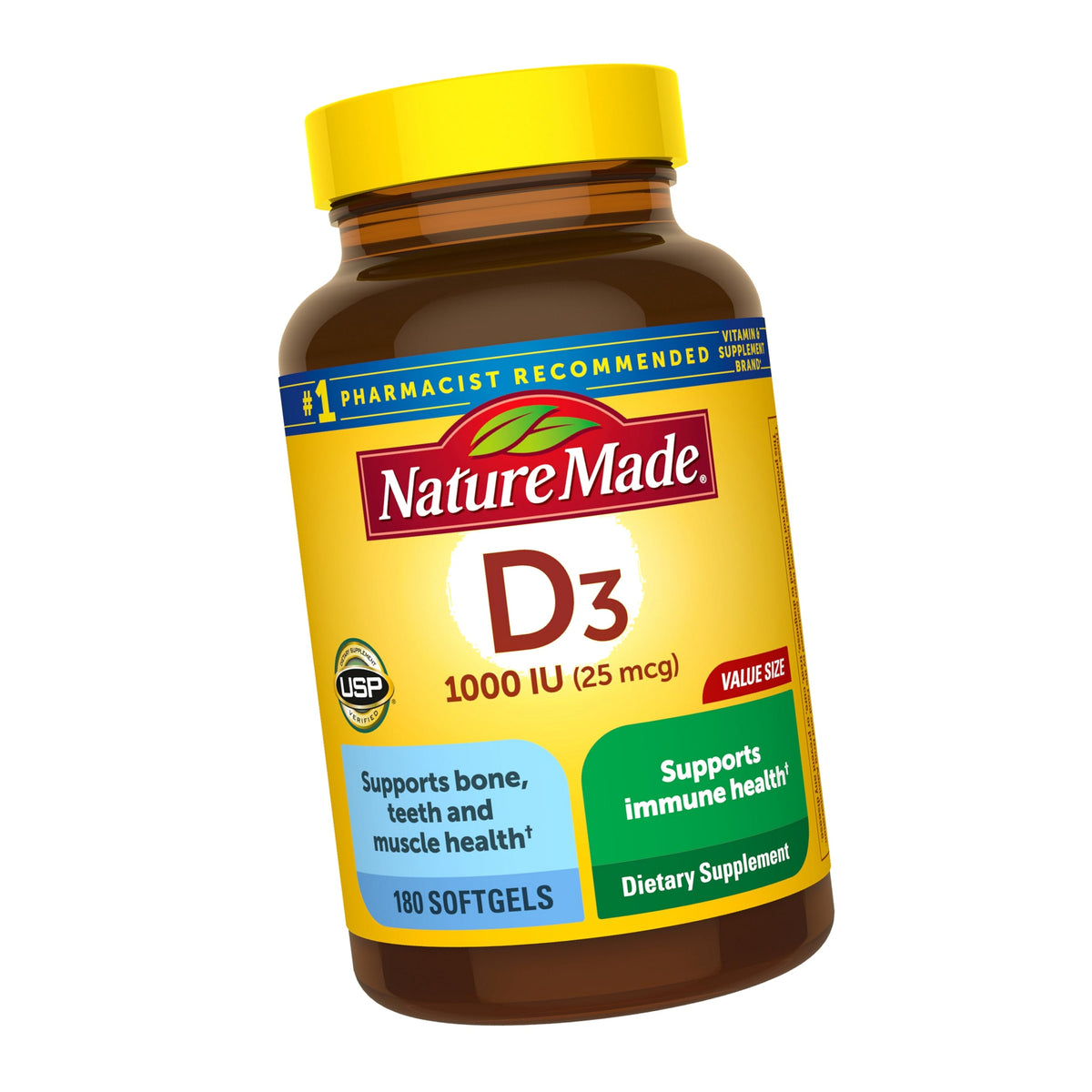 Nature Made Vitamin D3 1000 IU (25 mcg), 180 Vitamin D Softgels