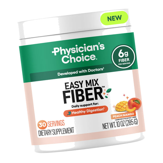 Physician's CHOICE Easy Mix Fiber for GLP-1 Support - No Grit - Daily Prebiotic Soluble Fiber Powder Supplement for Women and Men - Peach Mango - 30 Servings