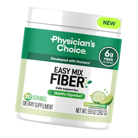 Physician's CHOICE Easy Mix Fiber for GLP-1 Support - No Grit - Daily Prebiotic Soluble Fiber Powder Supplement for Women and Men - Cucumber Lime - 30 Servings
