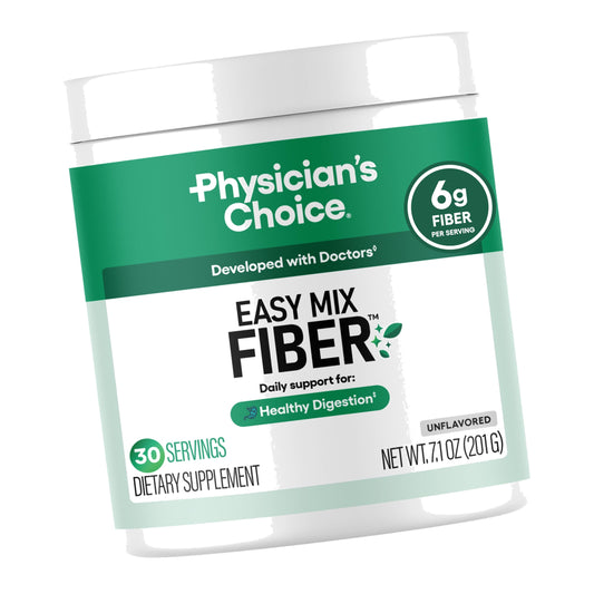 Physician's CHOICE Easy Mix Fiber for GLP-1 Support - No Grit & Sugar Free - Daily Prebiotic Soluble Fiber Powder Supplement - Digestive Health & Regularity - for Women and Men - Unflavored - 7.1oz