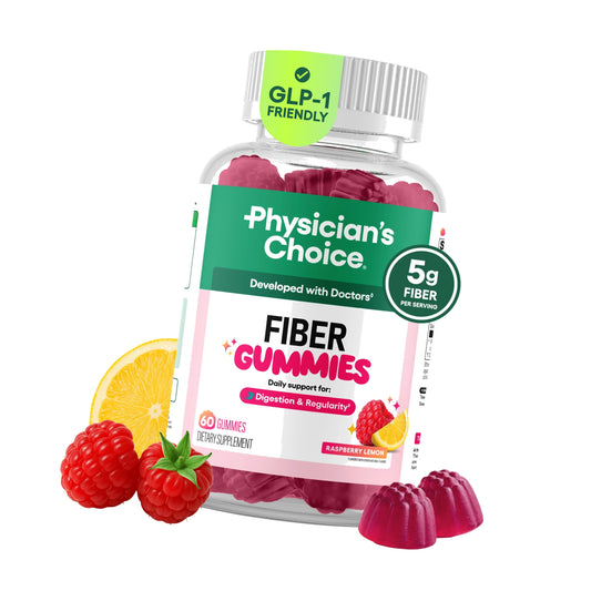 Physician's CHOICE Fiber Gummies for GLP-1 Support - No Sugar Added & Vegan - Raspberry Lemon - Natural Chicory Root Prebiotic Fiber Gummy - Digestive Health & Regularity for Women & Men - 60CT