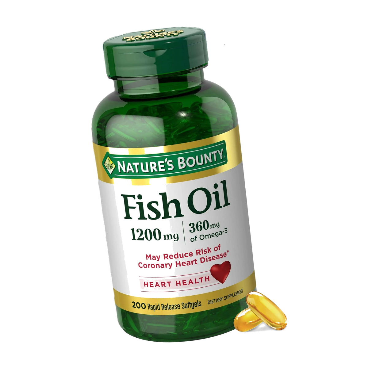 Nature's Bounty Fish Oil 1200 Mg, Omega-3, 200 Softgels (Pack of 1)