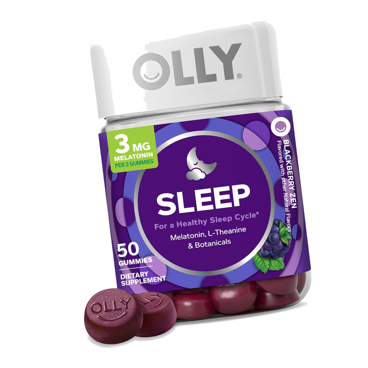 OLLY Sleep Support Gummy Supplement,* 3 mg Melatonin, L-Theanine - 50 Count