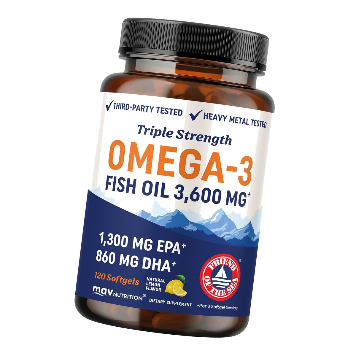 Triple Strength Omega 3 Fish Oil 3600 mg, EPA & DHA, Over 2100mg Omega-3