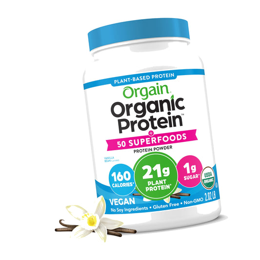 Orgain Organic Vegan 21g Protein + Superfoods Powder, Vanilla Bean, 2.02lb