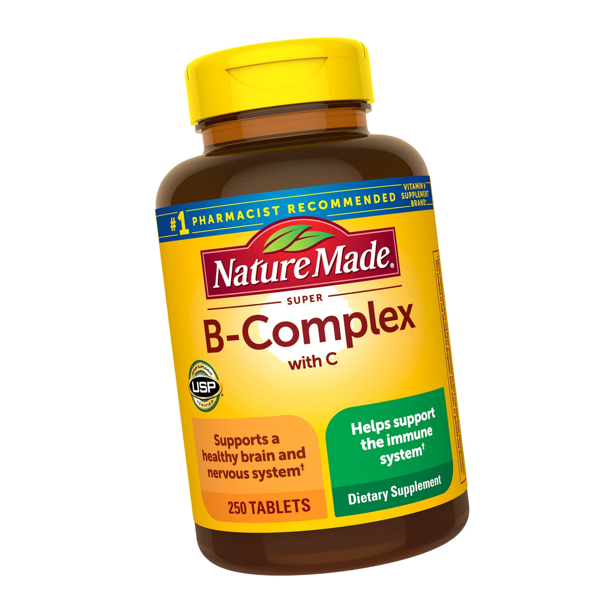 Nature Made Super B Complex with Vitamin C and Folic Acid, Dietary Supplement for Immune Support, 250 Tablets, 250 Day Supply
