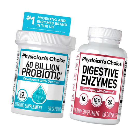 Physician's CHOICE Advanced Gut Health Bundle: 60 Billion Probiotics 30ct + Digestive Enzymes 60ct w/Lactase+ Digestive, Gut, Immune Health Supports Occasional Constipation, Diarrhea, Gas, Bloating