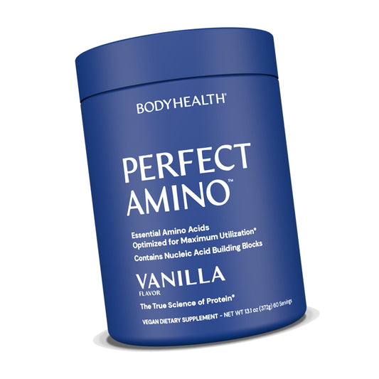 BodyHealth PerfectAmino Powder - BCAA and EAA Powder for Pre and Post Workout - Amino Acid Energy Drink for Men and Women to Support Lean Muscle and Recovery - Vanilla - 60 Servings