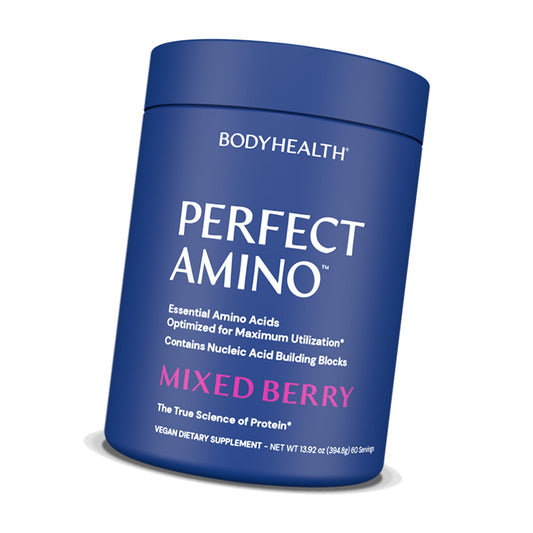 BodyHealth PerfectAmino Powder - BCAA and EAA Powder for Pre and Post Workout - Amino Acid Energy Drink for Men and Women to Support Lean Muscle and Recovery - Mixed Berry - 60 Servings