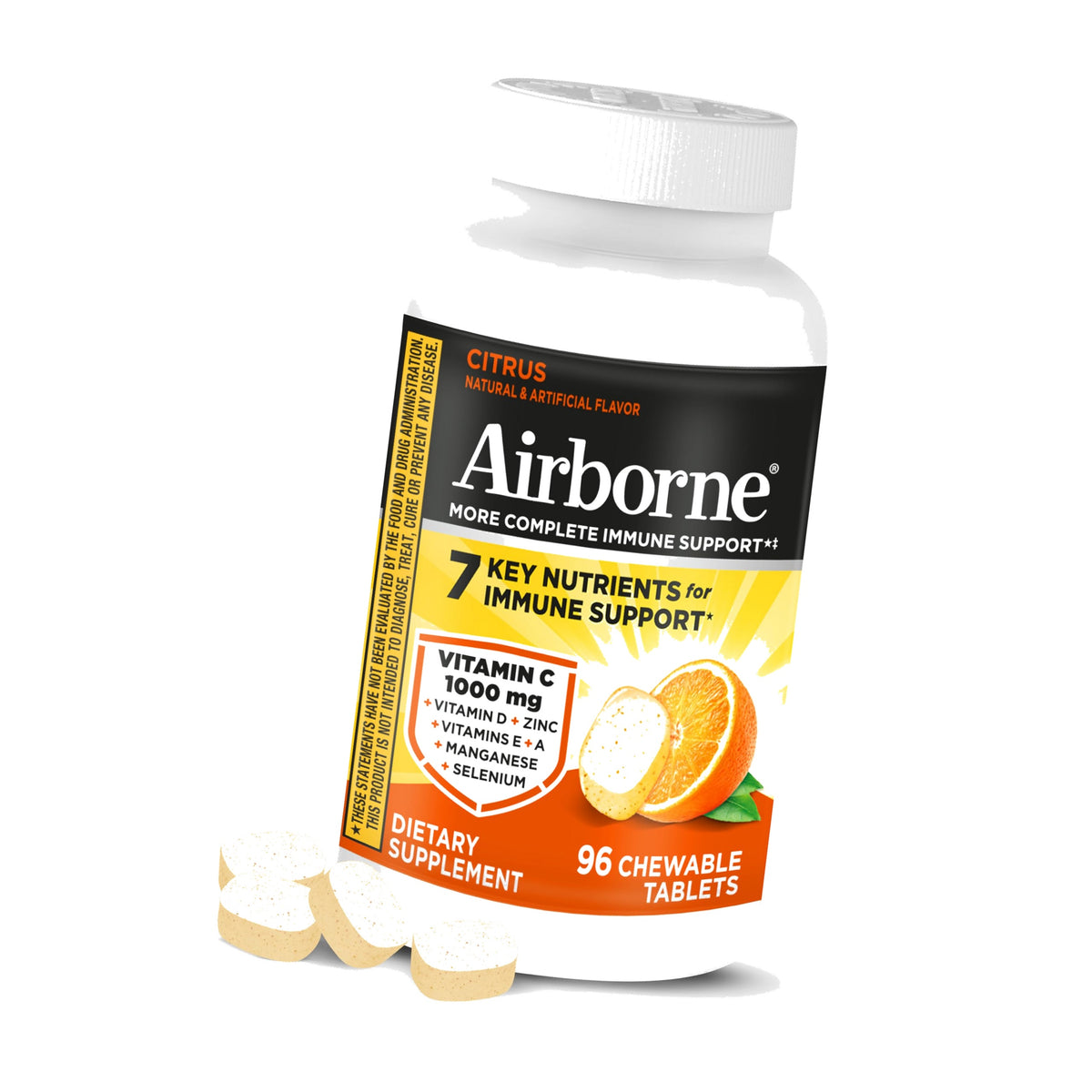 Airborne Vitamin C 1000mg (per Serving) - Citrus Chewable Tablets (96 Count in a Box) - Packaging May Vary