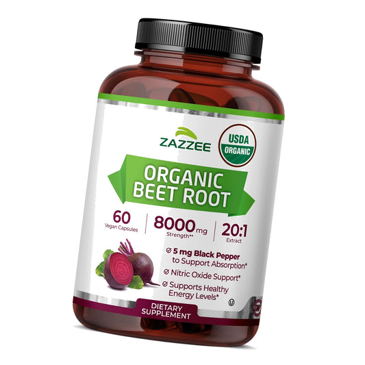 Zazzee USDA Organic Beet Root 20:1 Extract, 60 Quick Release Capsules