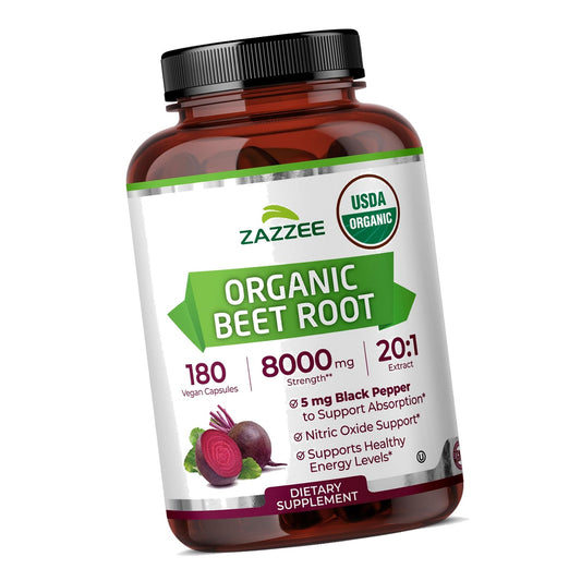 Zazzee USDA Organic Beet Root 20:1 Extract, 180 Quick Release Capsules