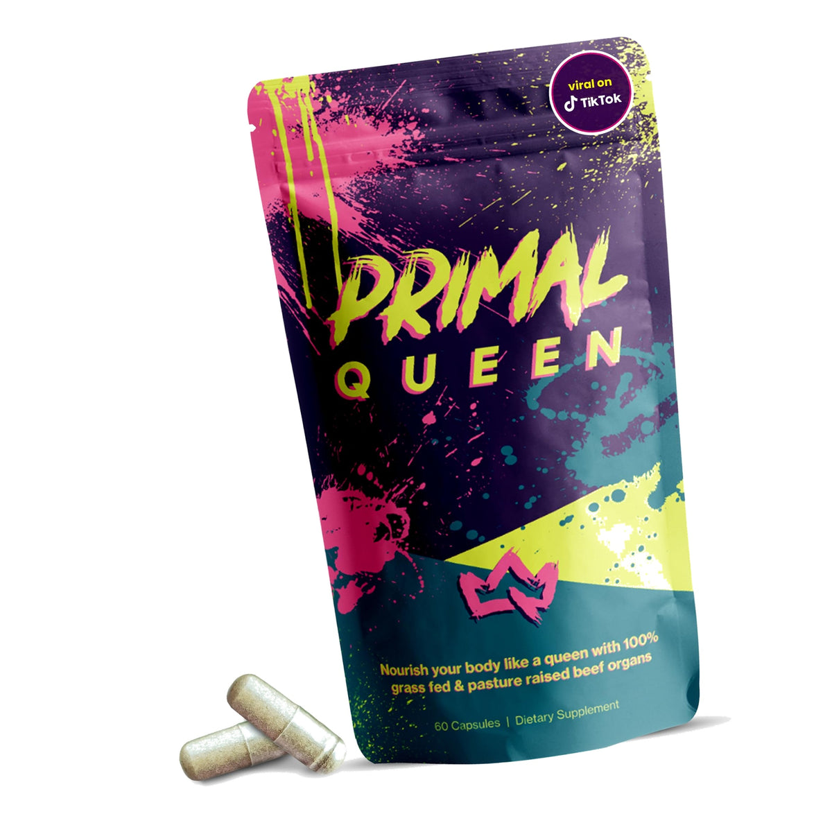 Primal Queen Grass Fed Beef Organ Supplement for Women, 60 Capsules