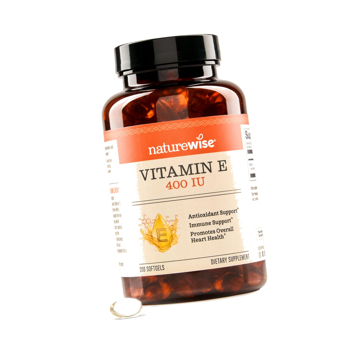 NatureWise Vitamin E 400 IU Softgels (180mg DL-Alpha) - Dairy, Gluten, and Soy Free, Non-GMO Antioxidant Dietary Supplement for Skin, Heart, Eye, and Immune Health Support - 200 Count