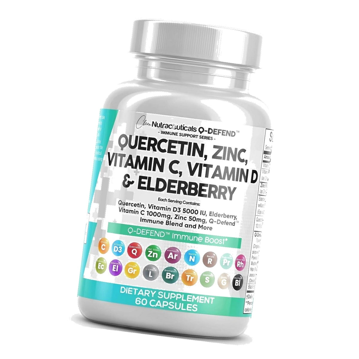 Q Defend Quercetin Supplement with Zinc Vitamin C Vitamin D Elderberry Turmeric Black Pepper Garlic Ginger Sea Moss Lysine Stinging Nettle Reishi Mushroom Immune Support 60 Capsules