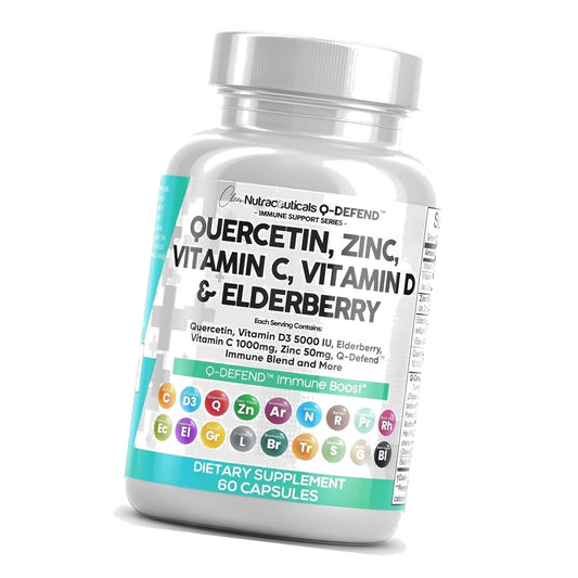Q Defend Quercetin Supplement with Zinc Vitamin C Vitamin D Elderberry Turmeric Black Pepper Garlic Ginger Sea Moss Lysine Stinging Nettle Reishi Mushroom Immune Support 60 Capsules
