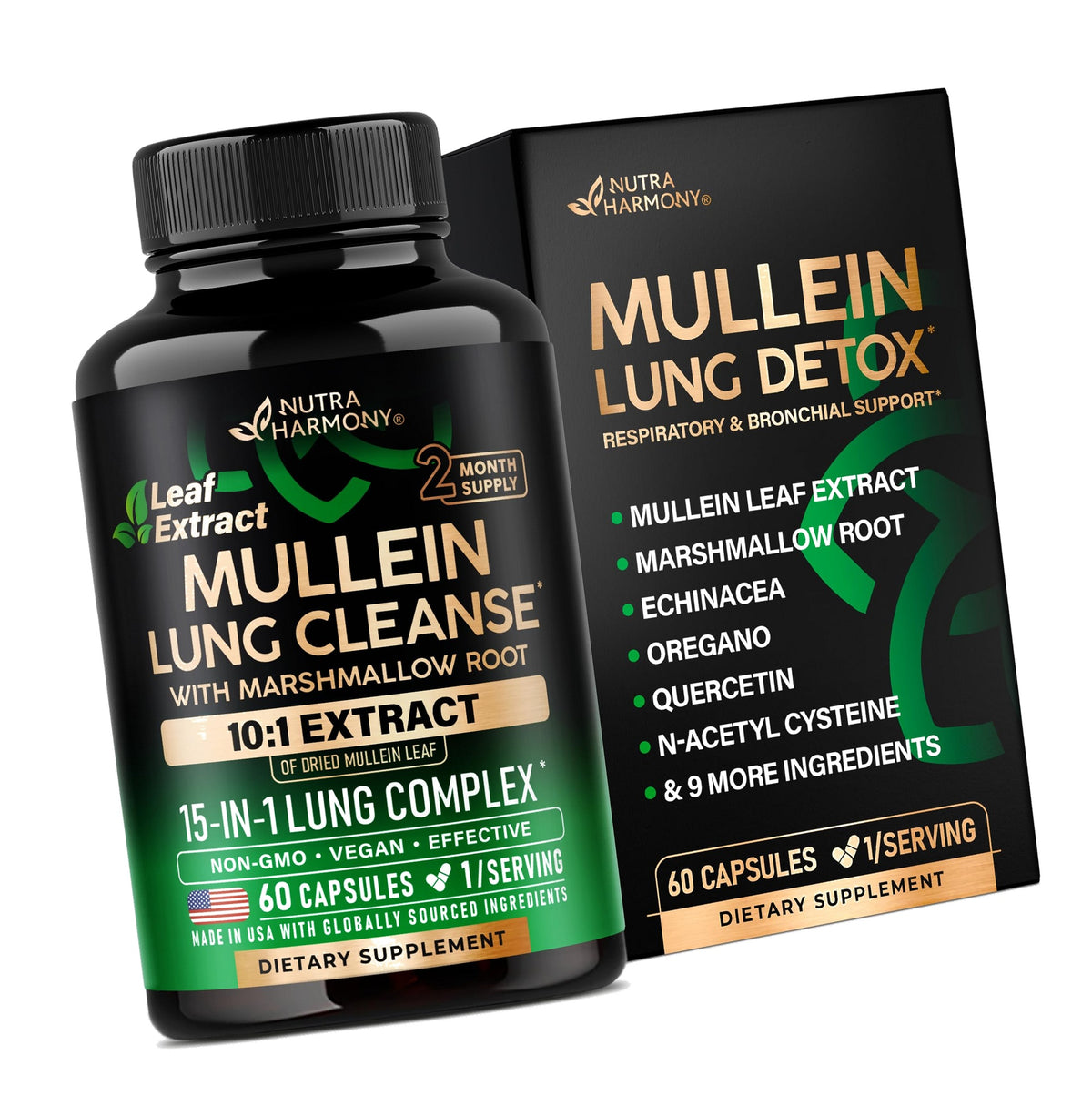 Mullein Lung Detox - Mullein Leaf 10:1 Extract Supplement - 60 Vegan Caps